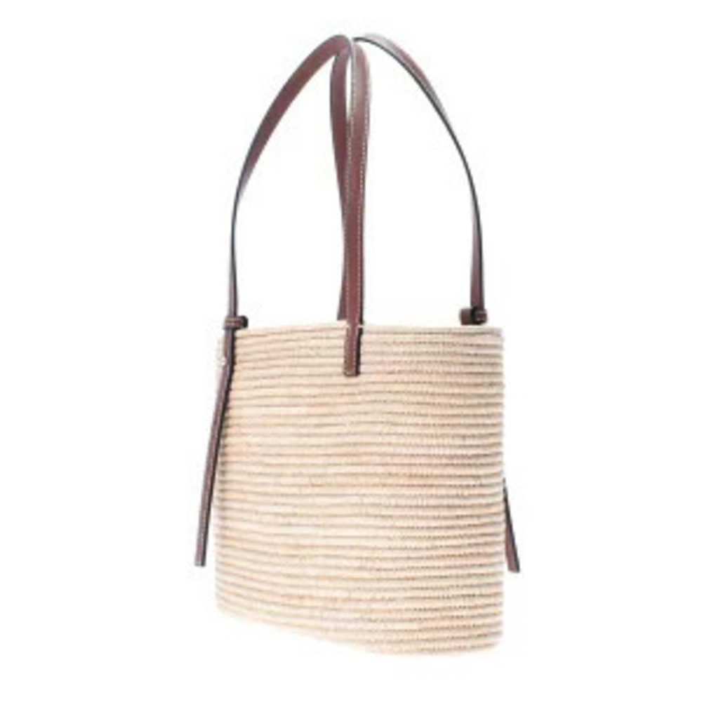 Loewe Raffia Handbag Bag Square Tan Basket Calfskin